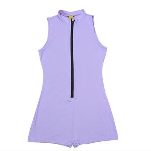 Zip Up High Neck Bodysuit Daisy Pastel Lavender One Piece Unitard Leotard Small